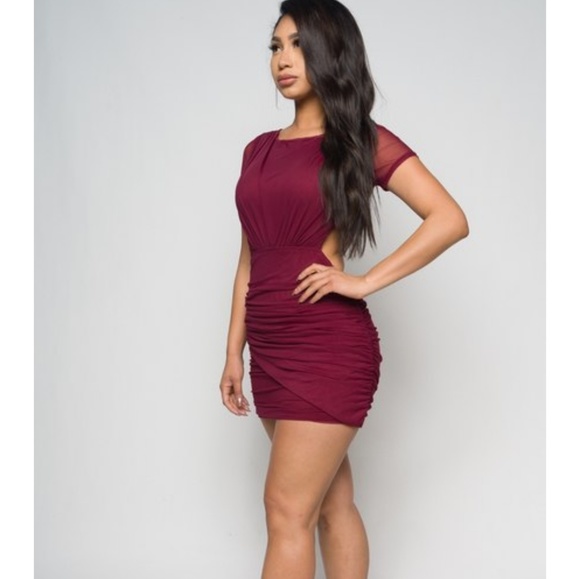 LAST 2! Wine Open Back Mini Dress - Picture 4 of 8